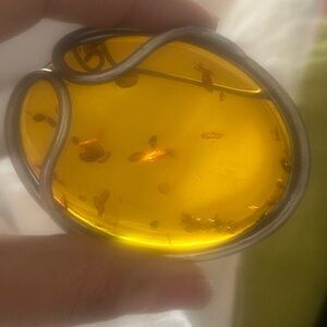 Large Honey Amber brooch Sterling Frame